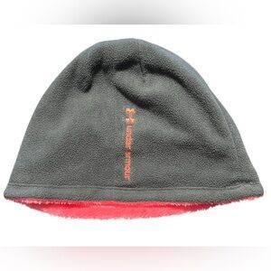 Under Armour gray beanie hat pink fleece EUC